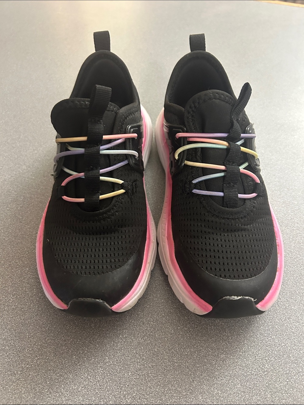 Kids Black Sneakers with Pink Midsole and Pastel Laces